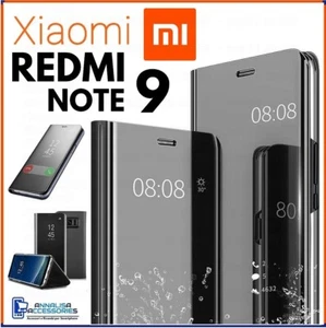 Cover Flip For Xiaomi Redmi Note 9 Case Book Clear View 360 A Mirror Black - Picture 1 of 11