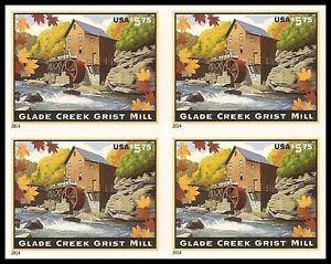 US 4927a Glade Creek Grist Mill imperf NDC block 4 MNH 2014