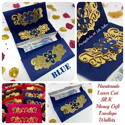 2  Blue Envelope Royal Vintage Laser Cut Wedding Invite Salami Money Gift Wallet - Image 1 of 4