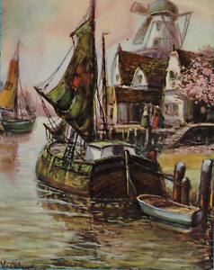 F. Van Vreeland, Boats Windmill Dutch People 9.75"x7.5" Calendar Top Print 1940s