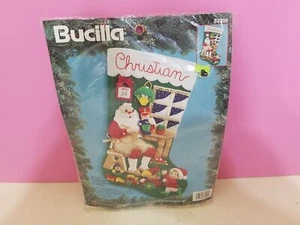 Bucilla Santas Workshop Filz Applikation 18" diagonaler Strumpf Kit 83200 1994 NEU - Bild 1 von 5