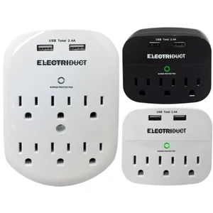 Adattatore da parete per ricarica alimentazione e USB protezioni da sovratensioni - nero o bianco - Foto 1 di 3