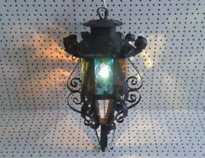 Vintage Light Fixture ~ 6 Panels Multi Color Glass ~ New Pull-Chain, Cord, Plug - Picture 1 of 11
