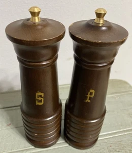 Vtg Wooden Salt & Pepper Shakers Gold Letters S & P MCM - Picture 1 of 6