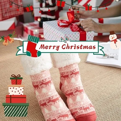 Chrismas Adult Winter Thermal Sherpa Sock Reindeer Sock Fluffy Secret Santa Gift - Image 1 of 4