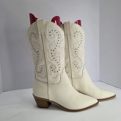 Botas vaqueras occidentales Dolce Vita para mujer de cuero blanco bordadas talla 8 Foto 1 de 4