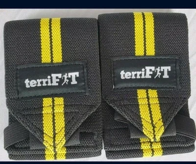 TerriFIT тяжелая обязанность подъема запястье обертки w/большой палец петля 18» длиной желтый/черный - Изображение 1 из 3