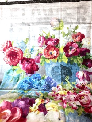 Panel de mercado de flores por edredones de puerta trasera 24" x WOF NUEVO stock antiguo frascos de albañil flora Foto 1 de 4