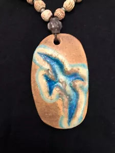 Möwe Halskette, blaue Glasintarsien, handgefertigte Tonvögel und Silberperlen - Bild 1 von 6