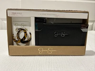 Jessica Simpson Stay Wild & Stay Together Black Wallet Leopard Earrings Gift Box - Image 1 of 4