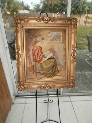 GRAN RETRATO ANTIGUO DAMA AGUJA VICTORIANO TEJIDO TRABAJO DE AMOR  Foto 1 de 4