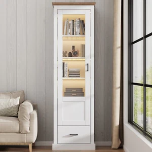 Vitrine Vitrinenschrank mit Glastür, Schubladen & LED Beleuchtung Hochschrank - Bild 1 von 17