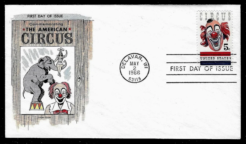 1309 5c Stamp (1966) GREAT CIRCUS CLOWN LOU JACOBS FDC FROM HERMAN FLUEGEL - Image 1 of 1