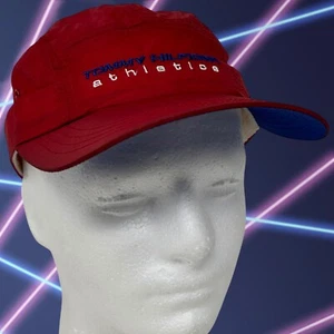 Vintage Tommy Hilfiger Athletics Camp Hat Baseball Cap 5 Panel Strapback Red - Picture 1 of 9