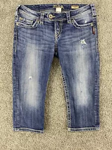 Silver Jeans Tuesday Crop Capri Denim Jeans Womens Size 28 Distressed Low Rise - Picture 1 of 16