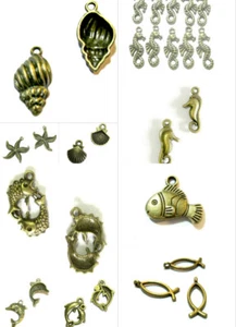 Anhänger Charms Fisch Delfin Seepferdchen Muschel Seestern bronzefarben - Bild 1 von 22