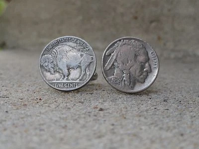 Gemelos de moneda de níquel con cabeza de búfalo e indio--dinero de bisonte joyería americana Foto 1 de 4