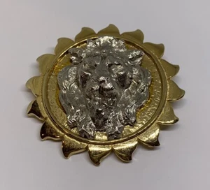 Vtg Lion Head Sun Frame Gold & Silver-Tone Leo Zodiac Sign Brooch Pin (134) - Picture 1 of 5