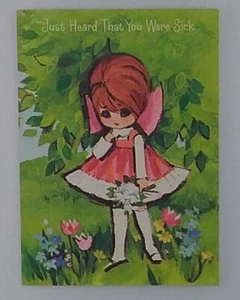 Vintage Get Well Card, 'Just Heard You Were Sick' Girl, Flowers - NOS #1 - Bild 1 von 3