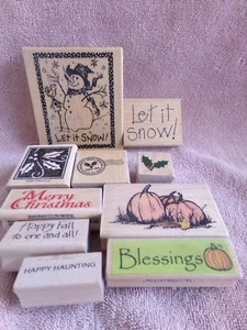 10 Rubber Stamps Fall/Halloween, Snow/Christmas for scrapbook, Crafts - Picture 1 of 17