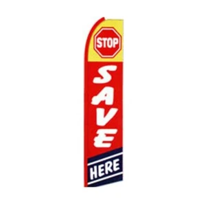 Bandera de pluma Stop Save Here Swooper Flutter | 3 pies de ancho x 11,5 pies de alto - Imagen 1 de 3