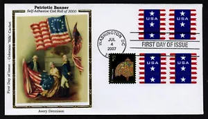 USA, SCOTT # 4157 & 3749, COLORANO FDC COVER - PATRIOTIC BANNER, FLAG 2007 AVERY - Picture 1 of 1
