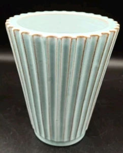Christian Schollert Fluted Vase Mid Century Danish Pottery Blue 16cm Vintage - Picture 1 of 7