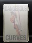 Vintage "Dangerous Curves" Blonde Woman White Dress Metal Sign Man Cave 18x12