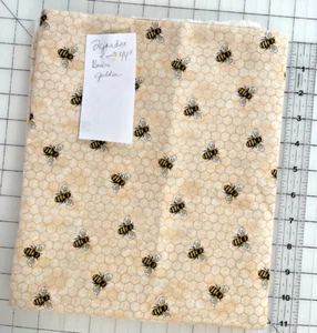 Fabric Traditions Honeycomb with Bees Cotton Fabric Tan/Black/Gold 2 Yards x 44" - Picture 1 of 5