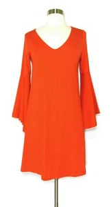 NWT LOFT Dress Orange Knit Swing Trumpet Bell Sleeves V Neck Petites XXSP - Picture 1 of 4