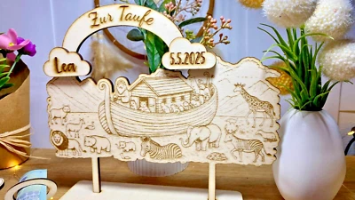 Caketopper Taufe Geburt Geburtstag Arche Noah Tortenstecker Geldgeschenk - Bild 1 von 4