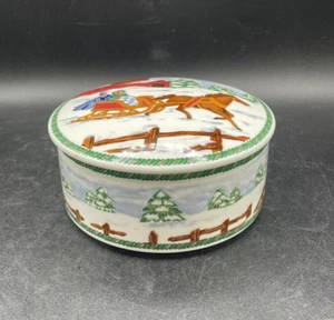 Mikasa Covered Trinket Dish, Catch-All Bowl “Country Sleigh” Pattern Hk507/683 - Picture 1 of 10