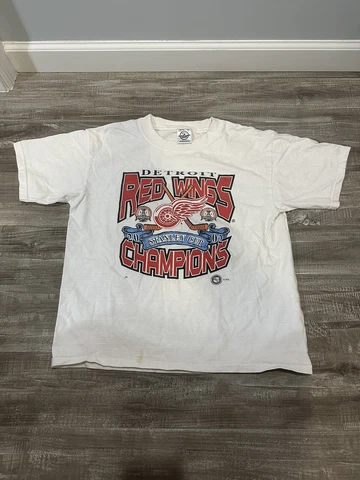 Vintage 2002 Detroit Red Wings Stanley Cup Champs T Shirt Youth L White NHL Cover