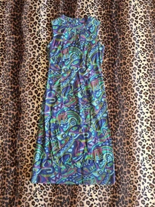 Vintage 60s 70s Siam Boutique Dress Blue Green Purple Geometric Sheath Pencil 10 - Picture 1 of 6