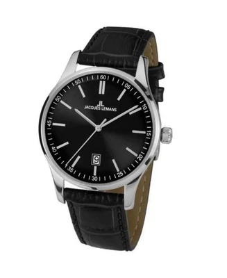 JACQUES LEMANS Hombres Analógico Cuarzo Informal Reloj Clásico Vestido Esfera Negra Impermeable Foto 1 de 3