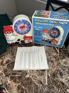 Raggedy Ann und Andy Janex sprechender Wecker zum Aufziehen mit Box.  Lesen - Bild 1 von 4