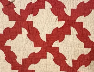 Vintage Cutter Quilt Piece  Drunkards Path  16” x 20” Red And Beige  #2 - Picture 1 of 11