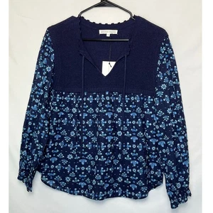 Neu mit Etikett Melissa Nepton Damenpullover M blau Calvin Mixed Media Blumendruck Oberteil - Bild 1 von 7
