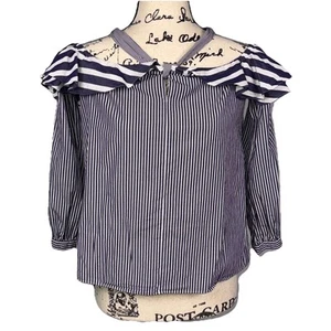 Blusa J.Crew Fuera del Hombro Halter Top 4 Pequeña Azul Blanco Rayas Náutica - Imagen 1 de 11