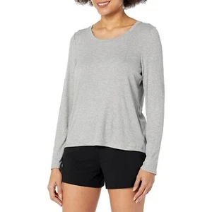 Steve Madden Women's Ribbed Long-Sleeve Sleep Tee SM02732 - Gray - Size L - Picture 1 of 2