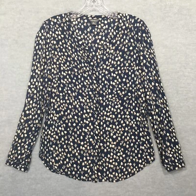 Camisa Eddie Bauer S Campesina Manga Larga Abotonada Mandarín Cuello en V Azul Marino Foto 1 de 4