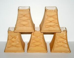 5 Gold Silk Square Chandelier Shades, Clip On, Graduated 5 Inch w/ Kross Bows