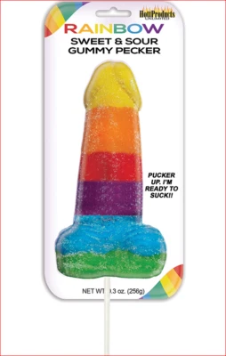 HOTT PRODUCTS Candy Rainbow Sweet & Sour Gummy Pecker Pop on a stick lots of fun