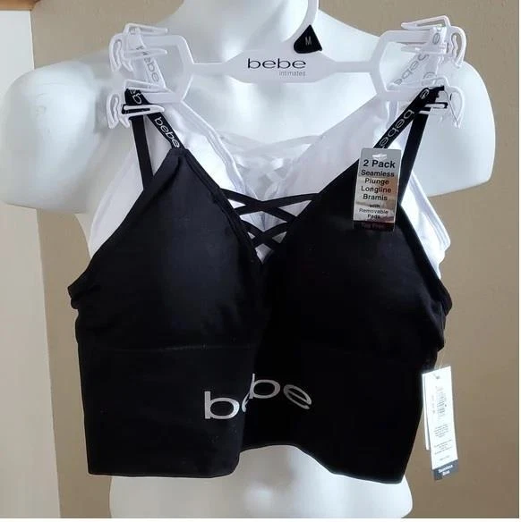 2 pack BEBE Seamless Plunge Longline Bramis Bras Size Small 1X Black White NWT - Image 1 of 1