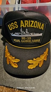 USS Arizona Pearl Harbor Hawaii BB-39 Rope Front Vintage Snap Baseball Cap Hat - Bild 1 von 3