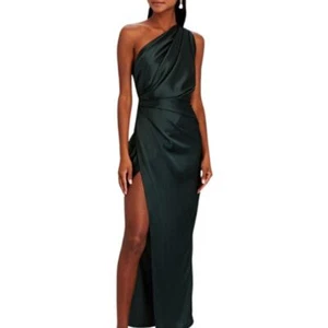 The Sei Off-The-Shoulder Silk Maxi Dress in Evergreen NWOT Size 0 - Picture 1 of 4