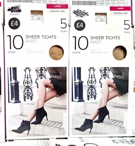 10 Pairs Job Lot 10 Denier Sheer M&S Matt Tights Natural Tan Large FREE POST - Picture 1 of 2