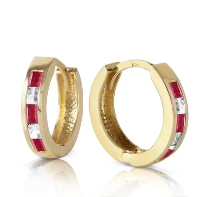 1.26 Carat 14K Solid Yellow Gold Hoop Earrings Natural Ruby Rose Topaz - Image 1 of 4