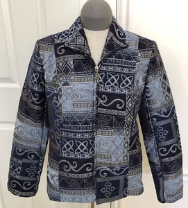 Christopher & Bank’s Tapestry Brocade Jacket Blazer Blue Tones Zip Up Sz S EUC - Picture 1 of 11
