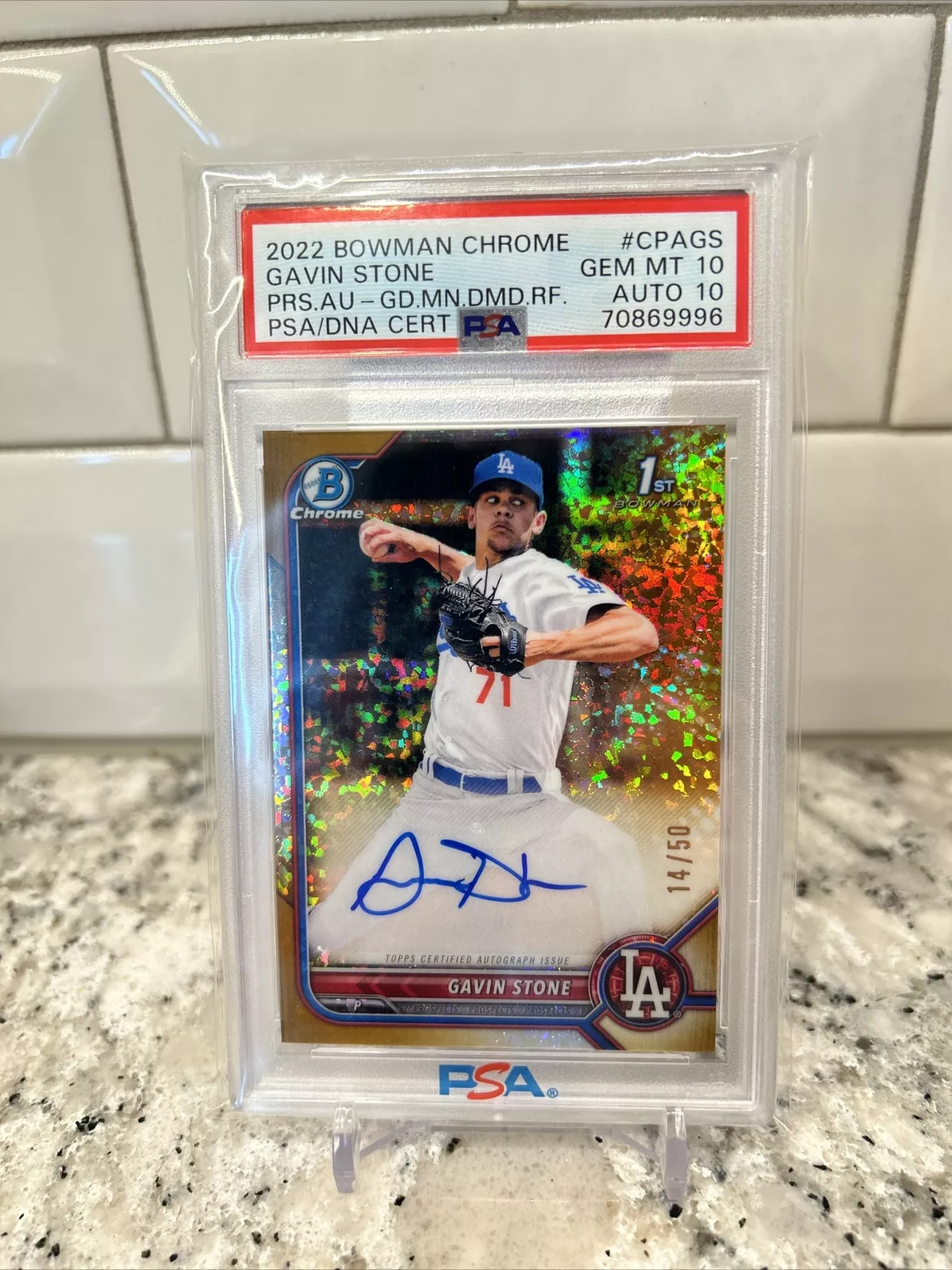 2022 Bowman Chrome Gavin Stone 1st Gold Mini Diamond Auto 14/50 💎 PSA 10/10